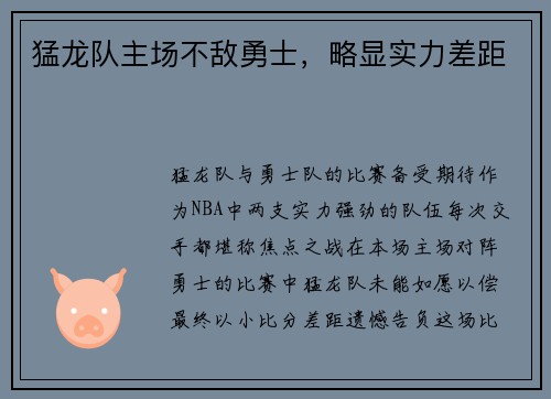 猛龙队主场不敌勇士，略显实力差距